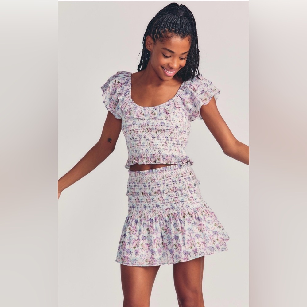 Love Shack Fancy Camilla mini skirt. Size XS. Color Postiano Blue
